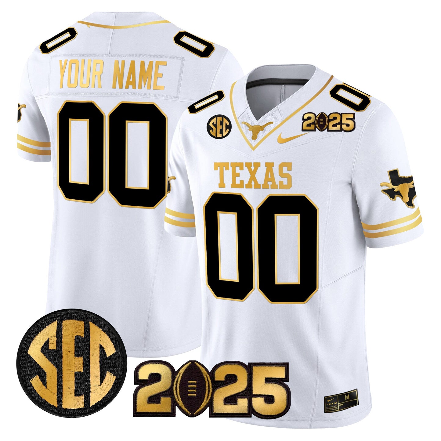 Texas Longhorns 2025 CFP Final Gold Patch Vapor Limited Custom Jersey - All Stitched