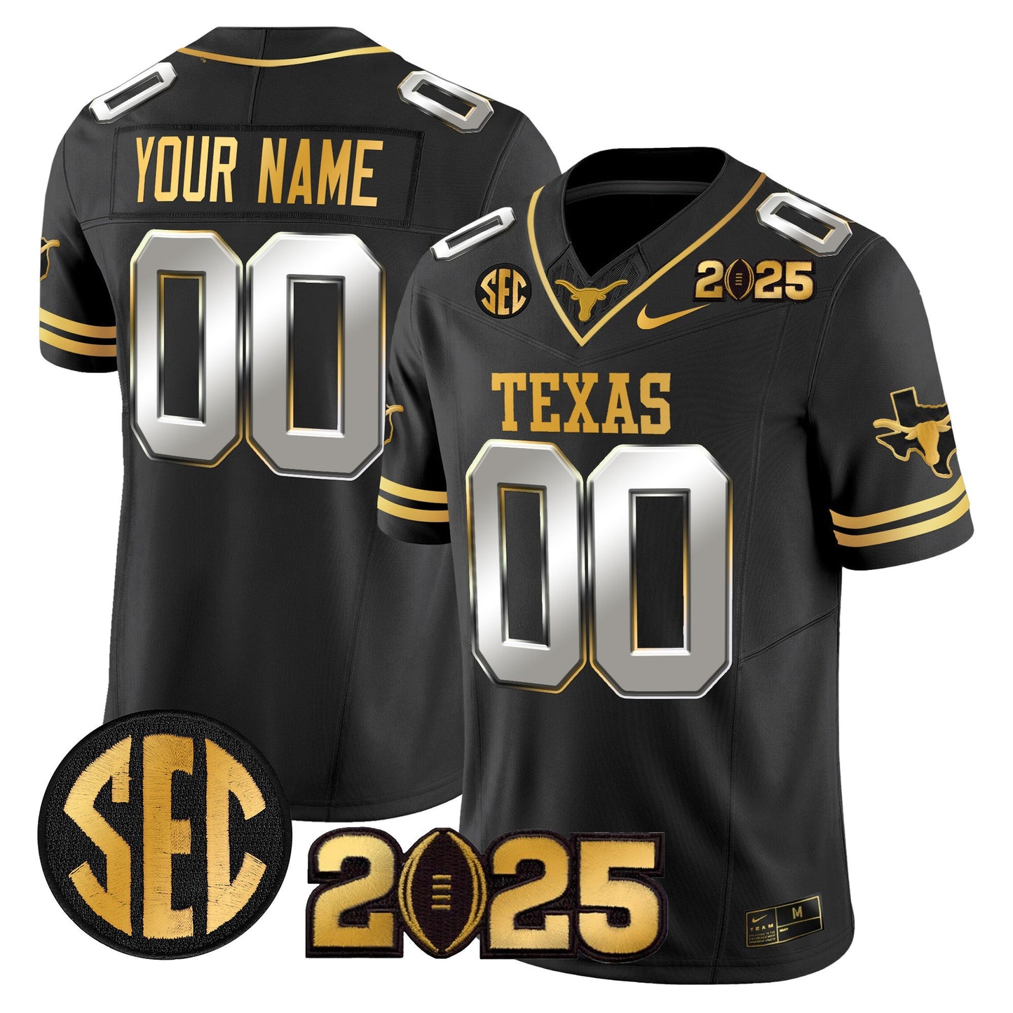 Texas Longhorns 2025 CFP Final Gold Patch Vapor Limited Custom Jersey - All Stitched
