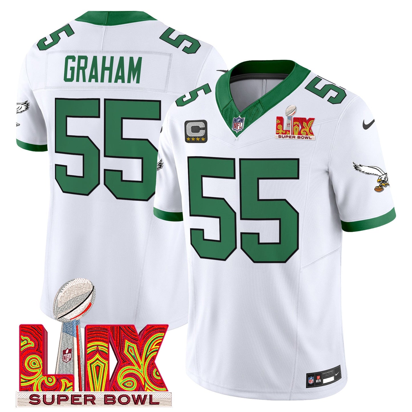 Philadelphia Eagles Kelly Green Super Bowl LIX Patch Vapor Limited Jersey - All Stitched
