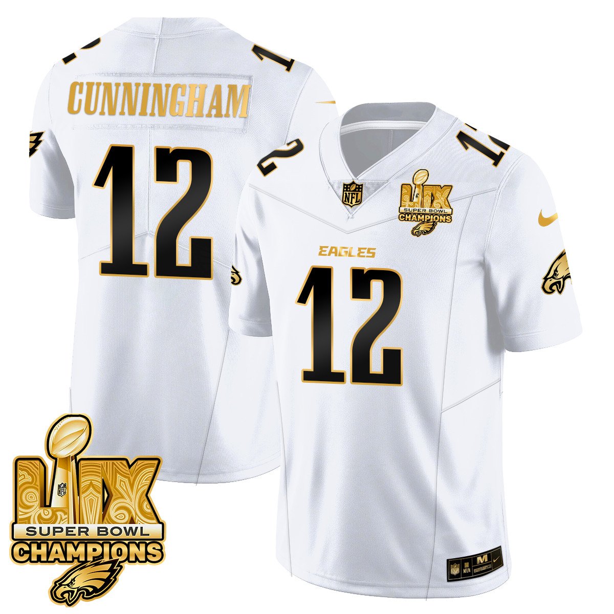 Men's Philadelphia Eagles Super Bowl LIX Champions Gold Trim Vapor Limited Jersey - All Stitched
