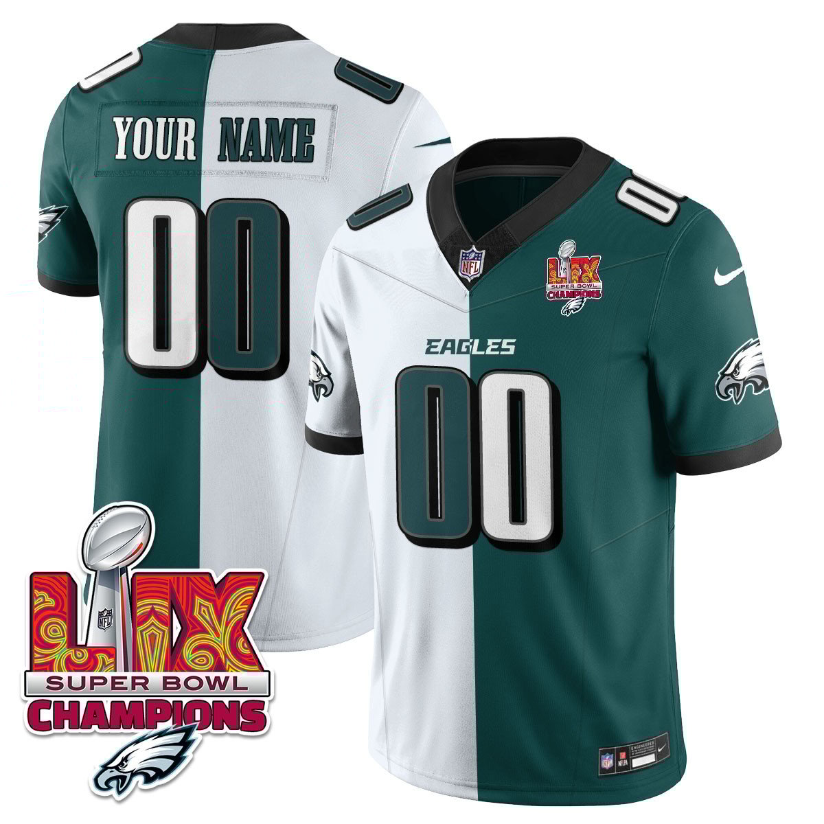 Custom Name/Gender Philadelphia Eagles Super Bowl LIX Champions Vapor Limited Jersey - All Stitched