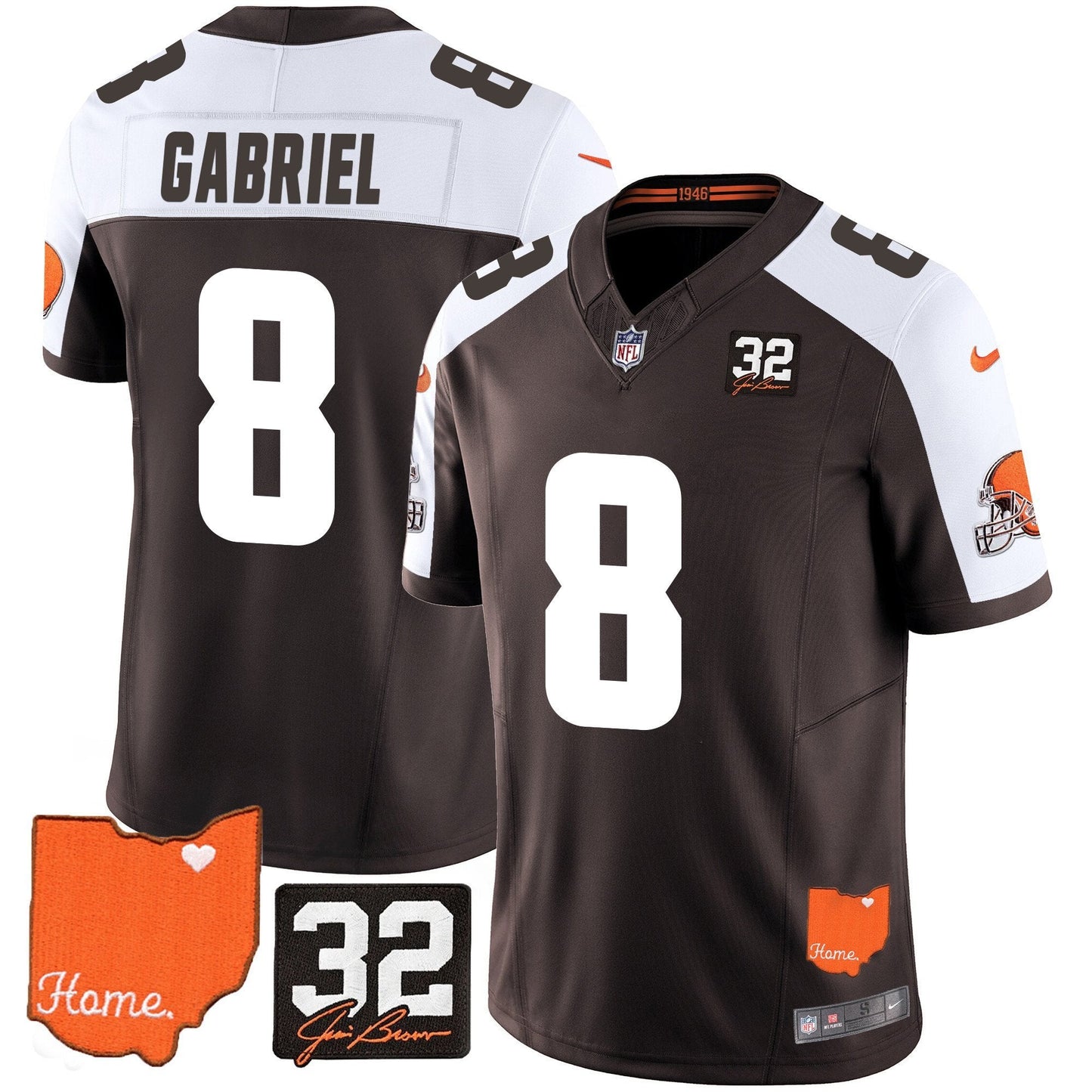 Men's Browns #32 Jim Brown Memorial & Home Patch Vapor Limited Jersey - All Stitched
