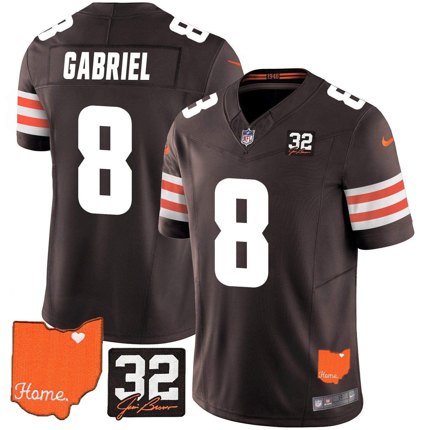 Men's Browns #32 Jim Brown Memorial & Home Patch Vapor Limited Jersey - All Stitched