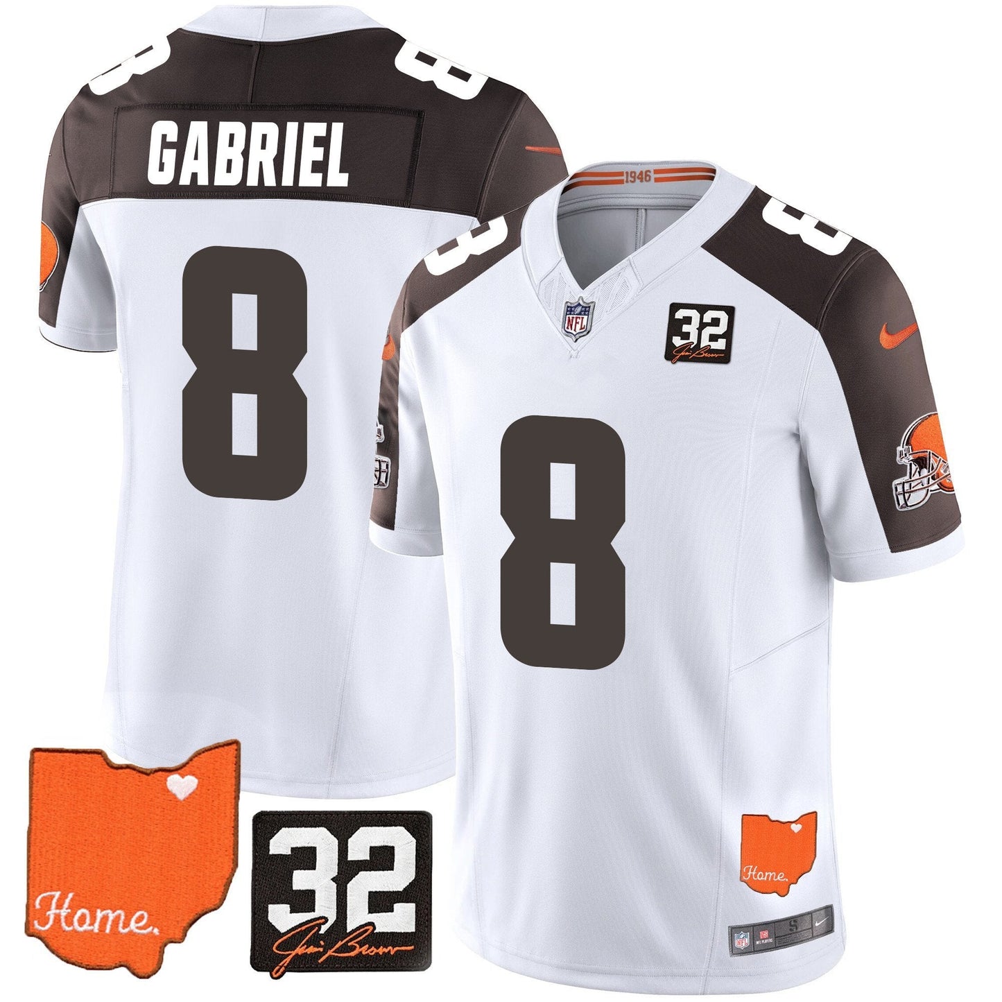Men's Browns #32 Jim Brown Memorial & Home Patch Vapor Limited Jersey - All Stitched