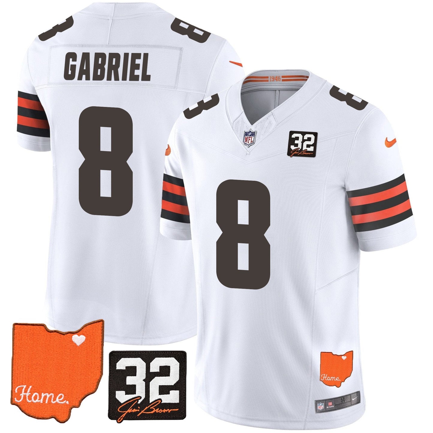 Men's Browns #32 Jim Brown Memorial & Home Patch Vapor Limited Jersey - All Stitched