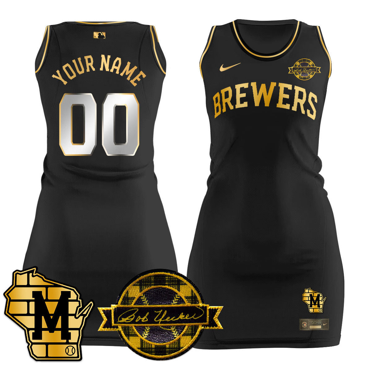 Milwaukee Brewers Limited Custom Jersey Dress - Bob Uecker Patch - All Stitched