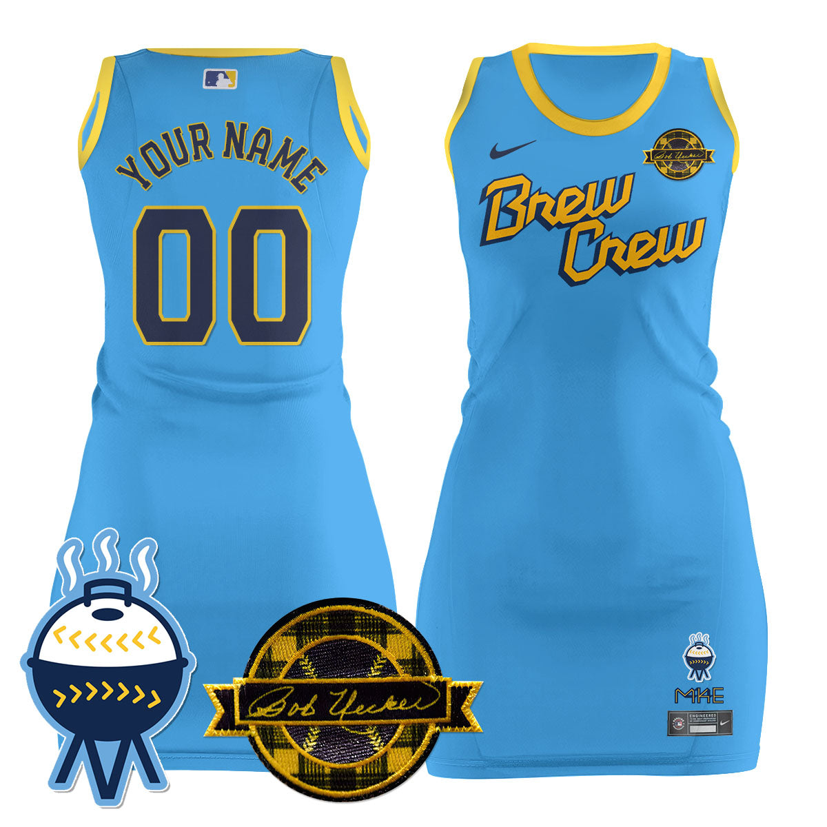 Milwaukee Brewers Limited Custom Jersey Dress - Bob Uecker Patch - All Stitched