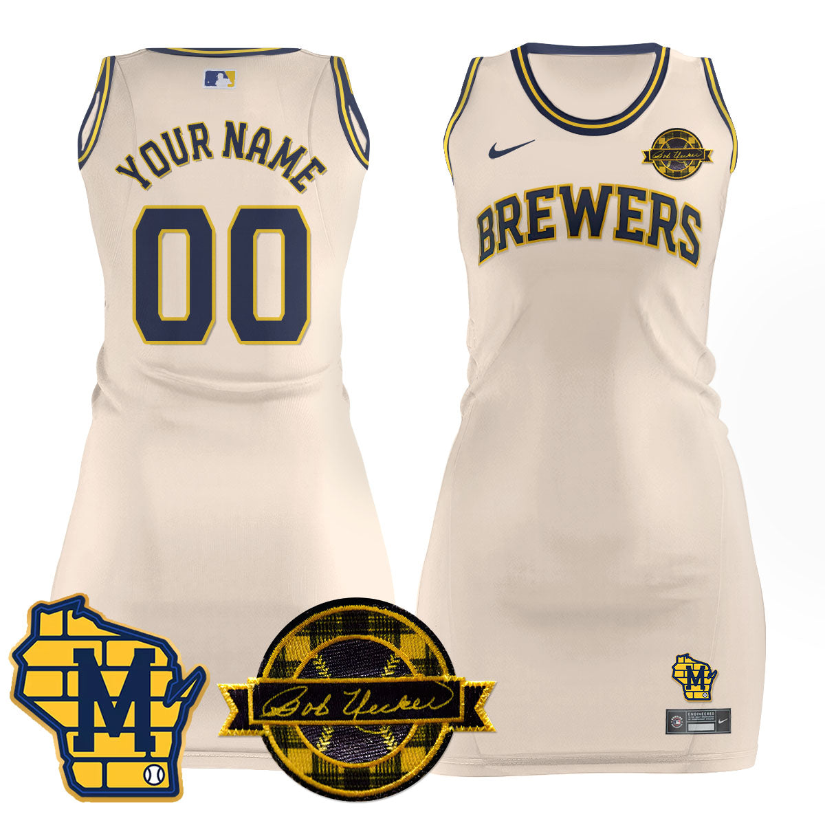 Milwaukee Brewers Limited Custom Jersey Dress - Bob Uecker Patch - All Stitched