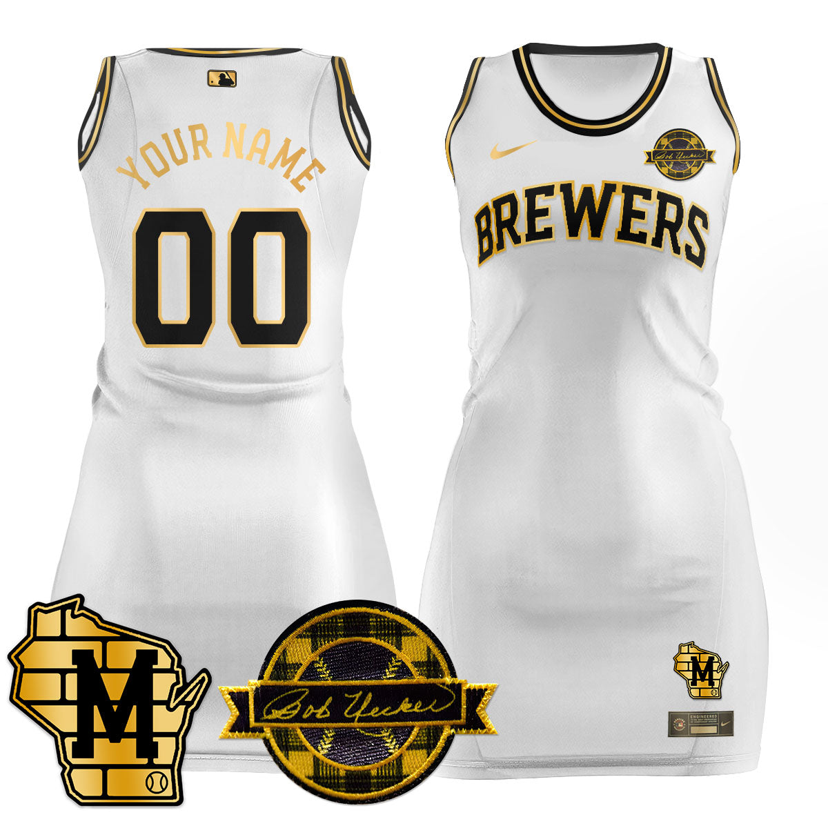 Milwaukee Brewers Limited Custom Jersey Dress - Bob Uecker Patch - All Stitched