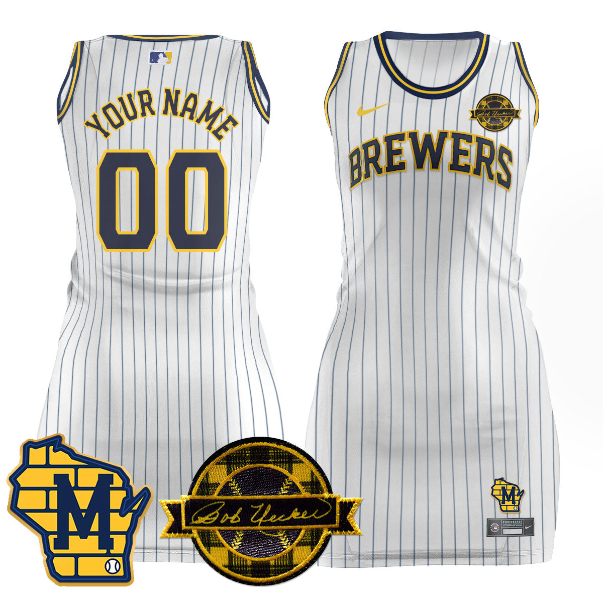 Milwaukee Brewers Limited Custom Jersey Dress - Bob Uecker Patch - All Stitched