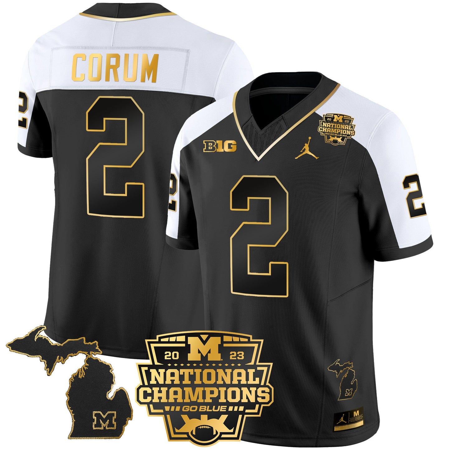Michigan Wolverines 2023 National Champions Patch Gold Vapor Jersey V3 - All Stitched