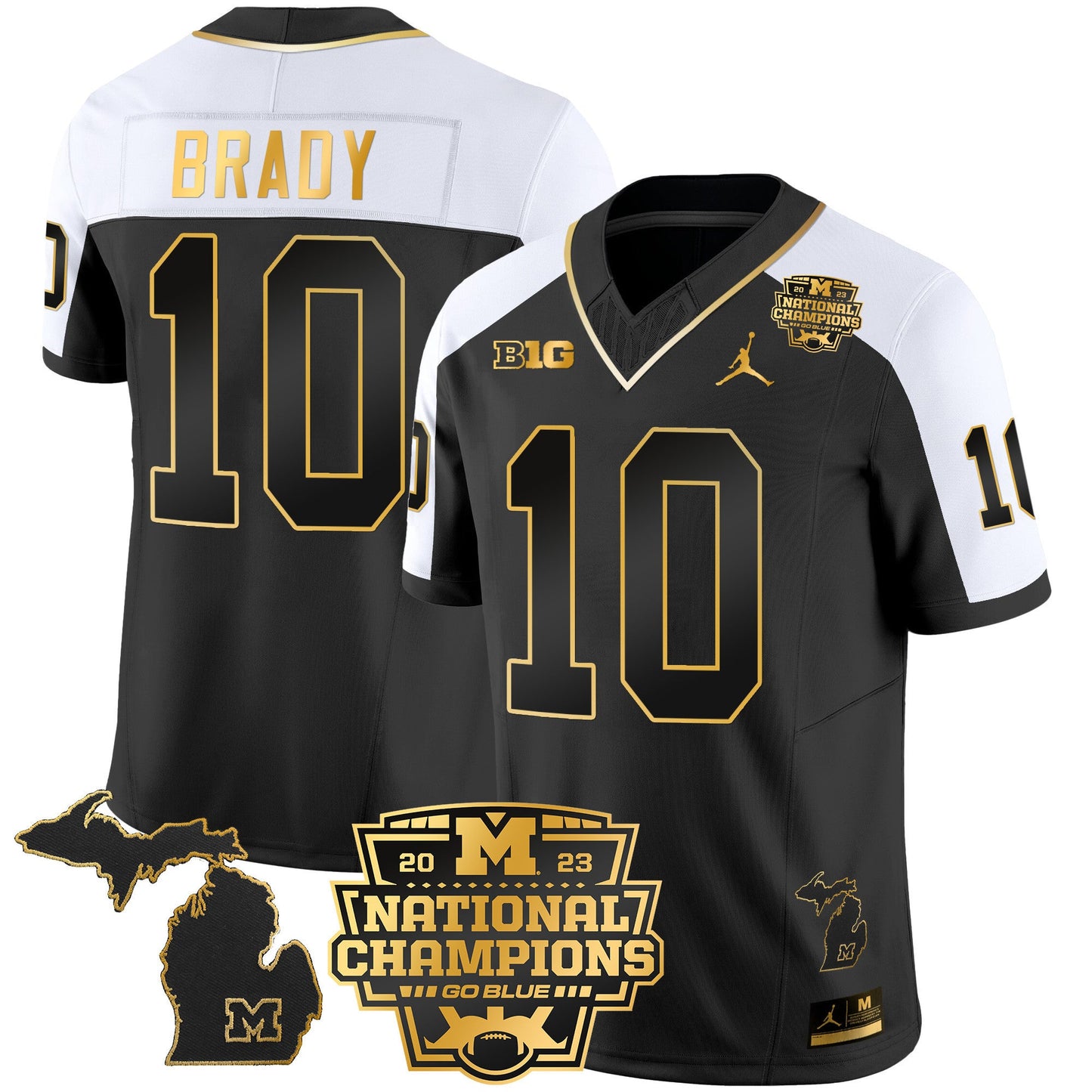 Michigan Wolverines 2023 National Champions Patch Gold Vapor Jersey V3 - All Stitched