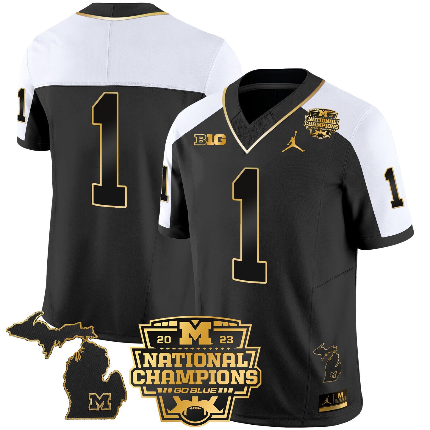 Michigan Wolverines 2023 National Champions Patch Gold Vapor Jersey V3 - All Stitched