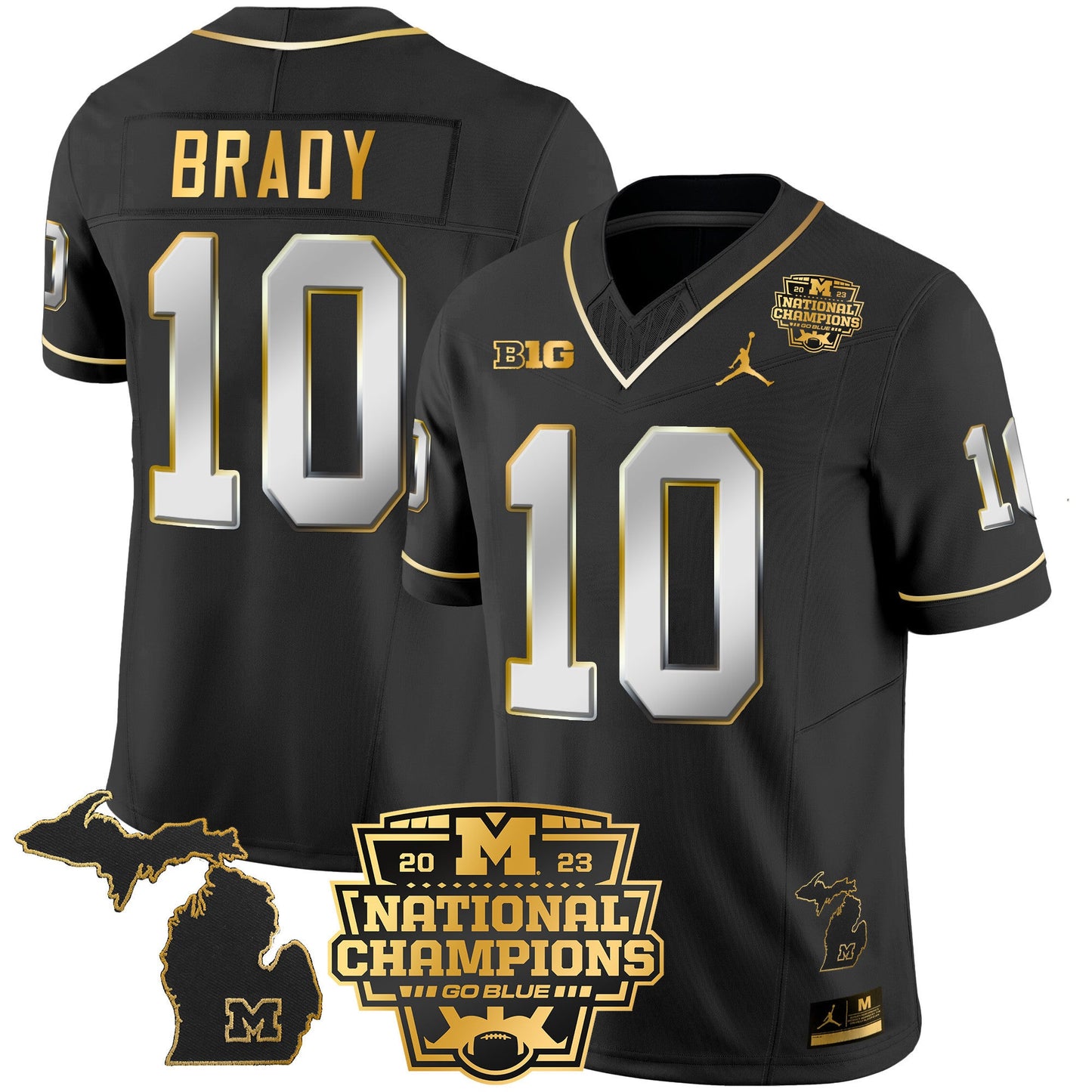 Michigan Wolverines 2023 National Champions Patch Gold Vapor Jersey V3 - All Stitched