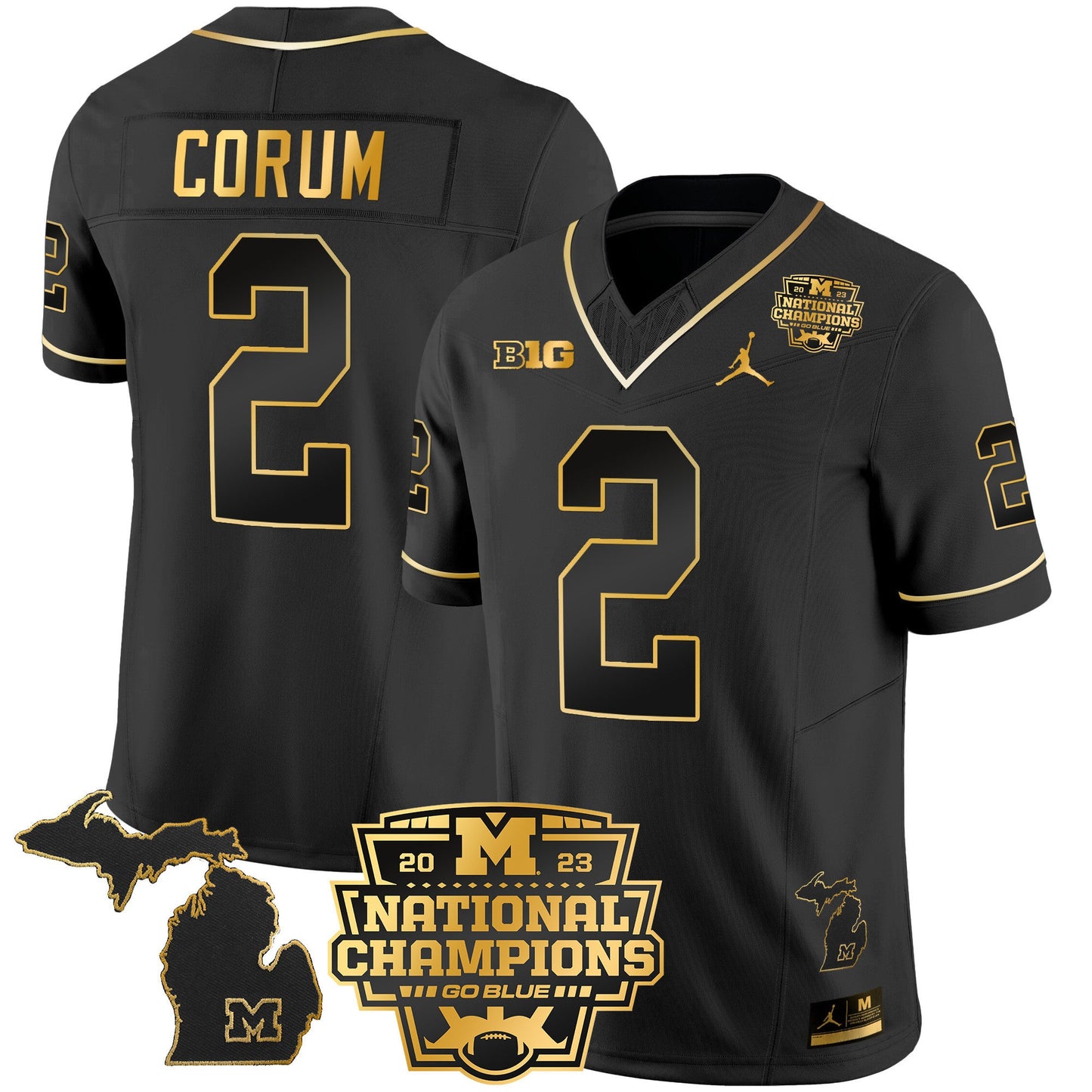 Michigan Wolverines 2023 National Champions Patch Gold Vapor Jersey V3 - All Stitched