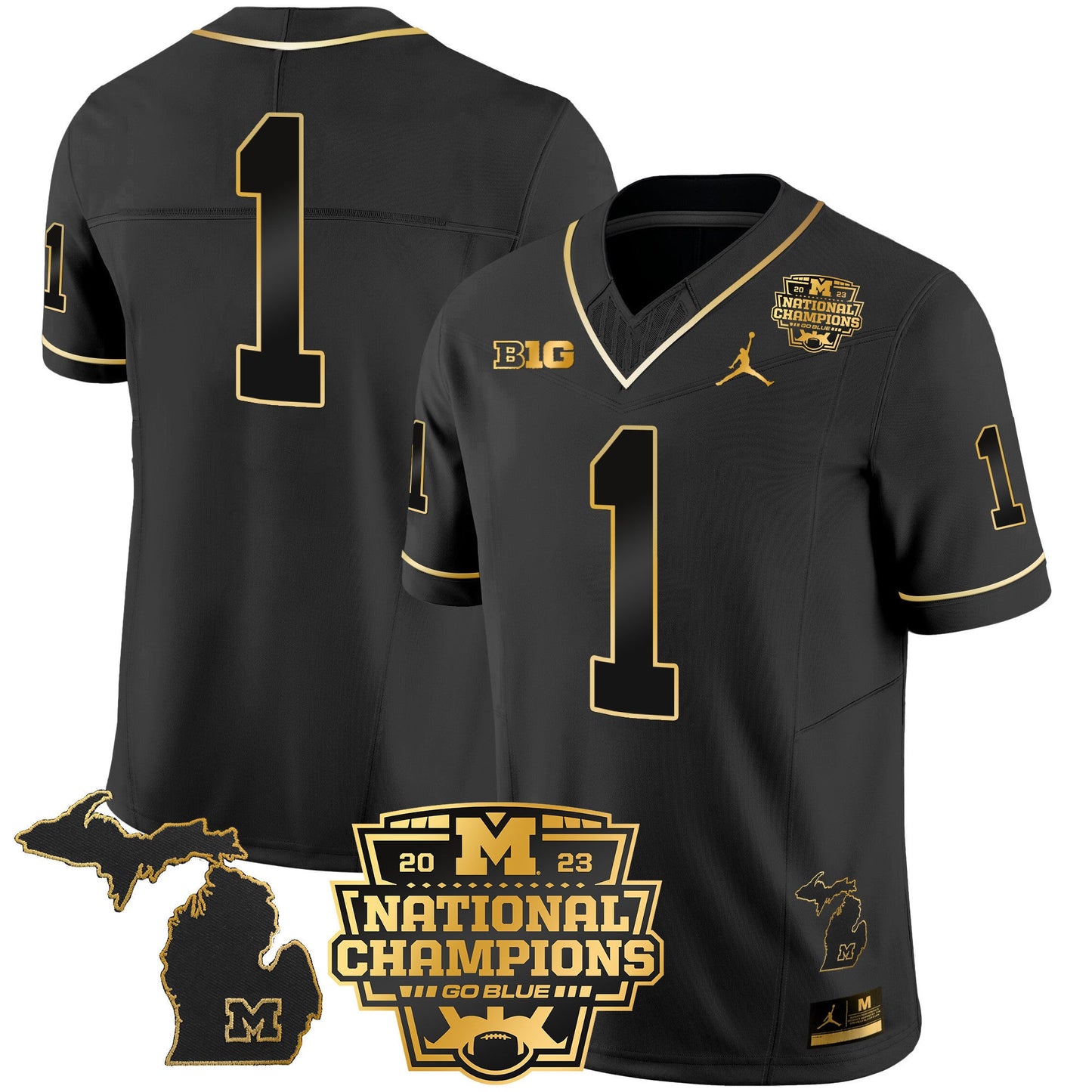 Michigan Wolverines 2023 National Champions Patch Gold Vapor Jersey V3 - All Stitched