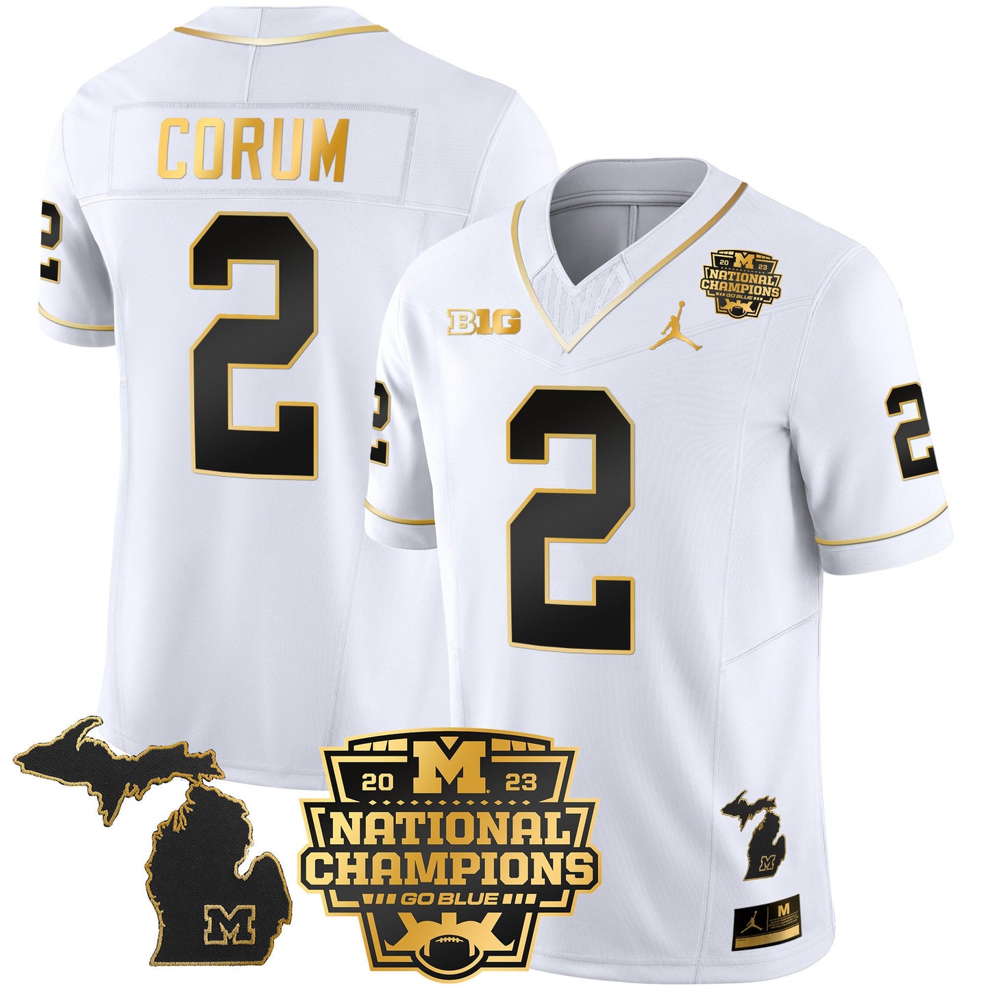 Michigan Wolverines 2023 National Champions Patch Gold Vapor Jersey V3 - All Stitched