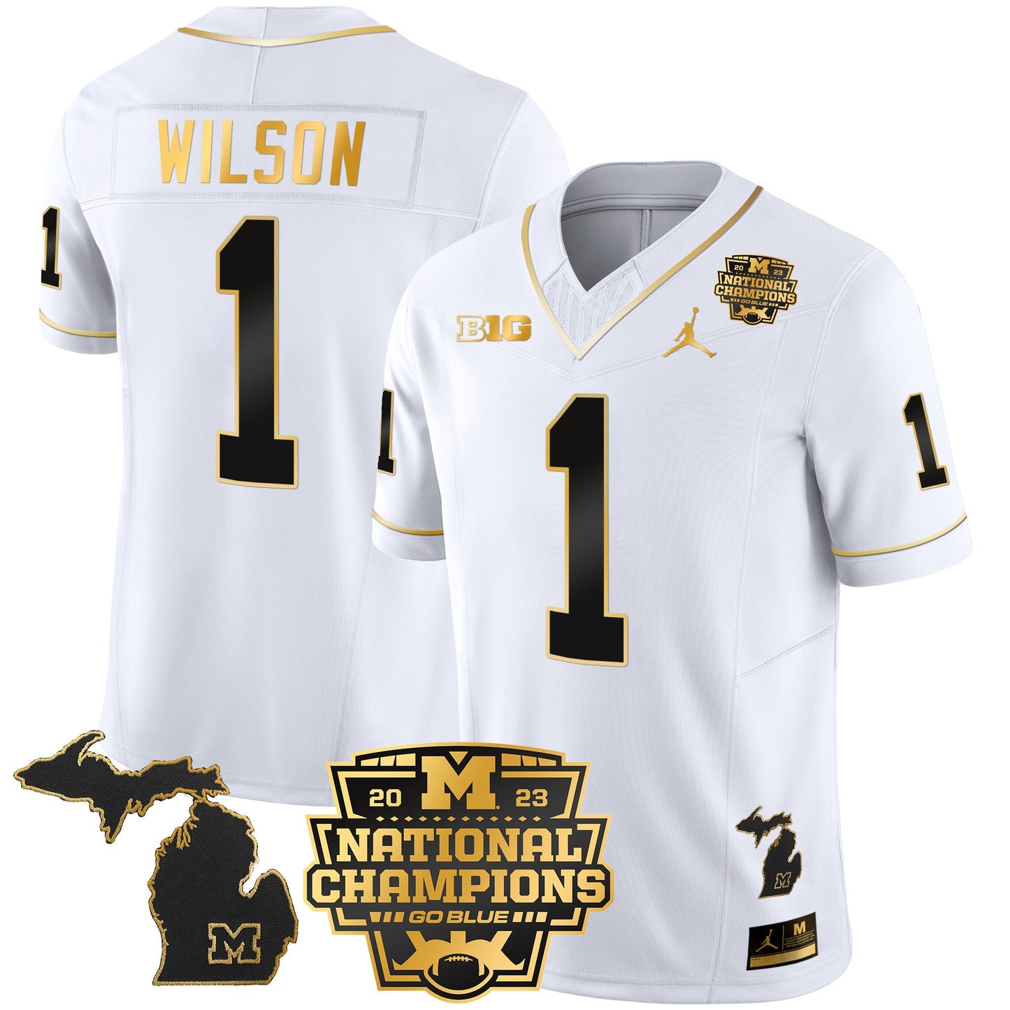 Michigan Wolverines 2023 National Champions Patch Gold Vapor Jersey V3 - All Stitched