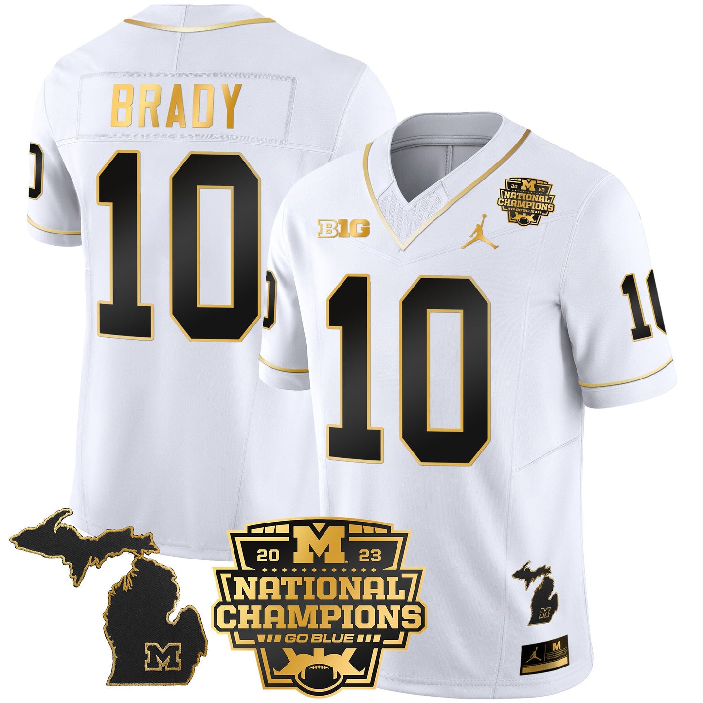 Michigan Wolverines 2023 National Champions Patch Gold Vapor Jersey V3 - All Stitched