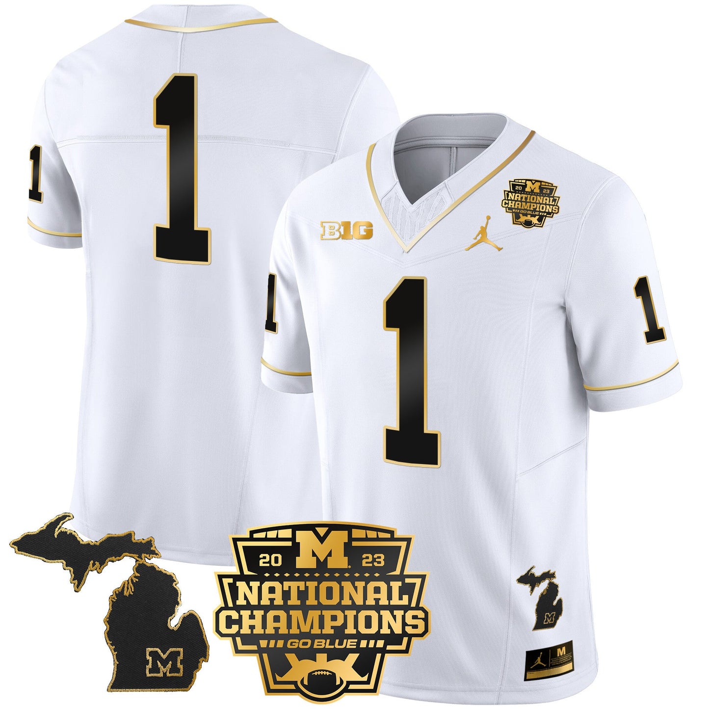 Michigan Wolverines 2023 National Champions Patch Gold Vapor Jersey V3 - All Stitched
