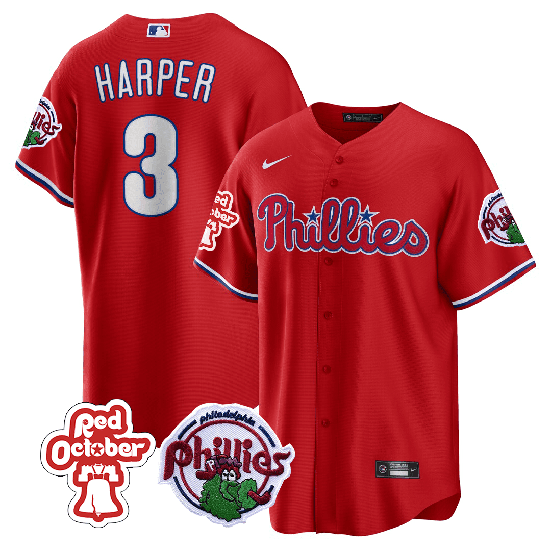 Philadelphia Phillies Red October Patch Cool Base Jersey - All Stitched