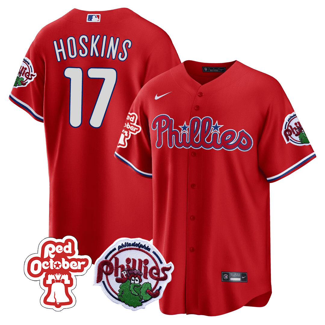 Philadelphia Phillies Red October Patch Cool Base Jersey - All Stitched
