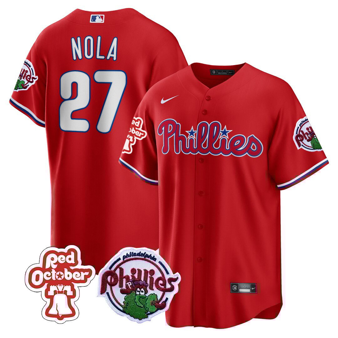 Philadelphia Phillies Red October Patch Cool Base Jersey - All Stitched