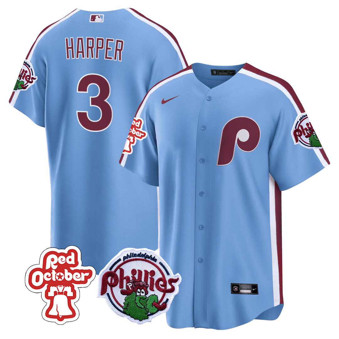 Philadelphia Phillies Red October Patch Cool Base Jersey - All Stitched