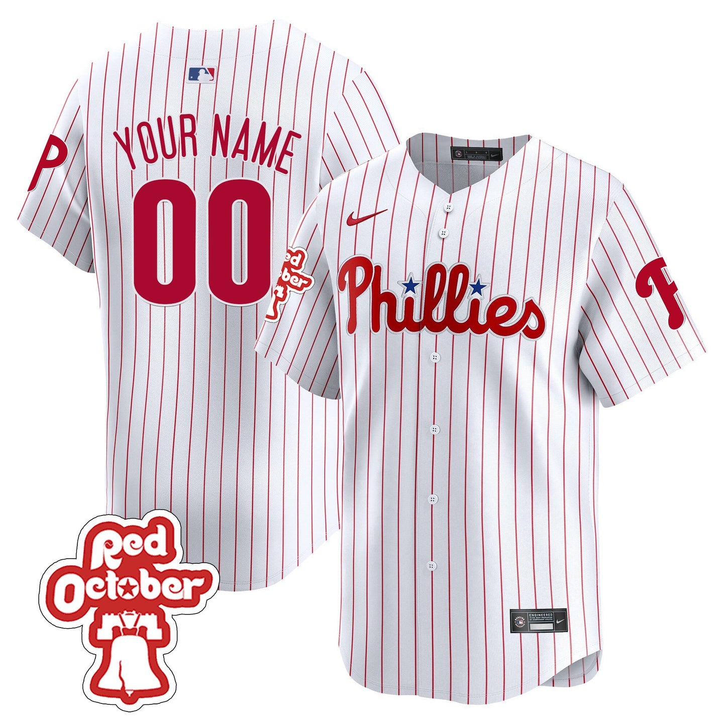 Phillies Red Octorber Patch Vapor Premier Limited Custom Jersey - All Stitched