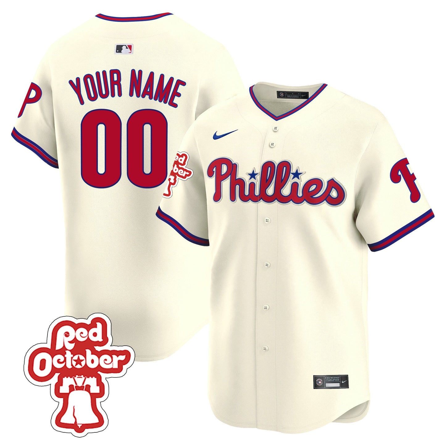 Phillies Red Octorber Patch Vapor Premier Limited Custom Jersey - All Stitched