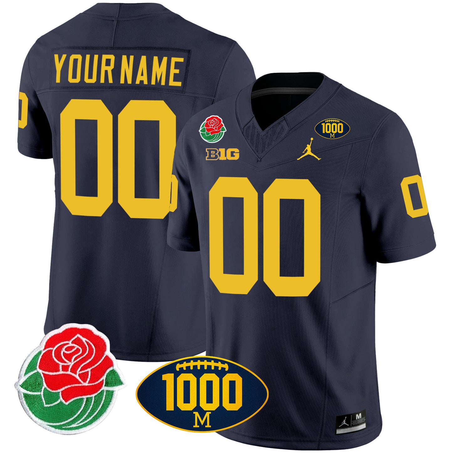 Michigan Rose Bowl & 1000 Wins Patch Vapor Custom Jersey - All Stitched