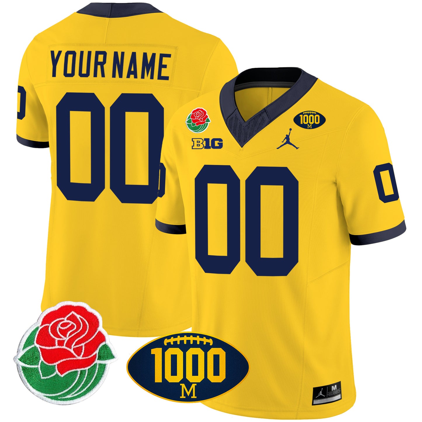 Michigan Rose Bowl & 1000 Wins Patch Vapor Custom Jersey - All Stitched