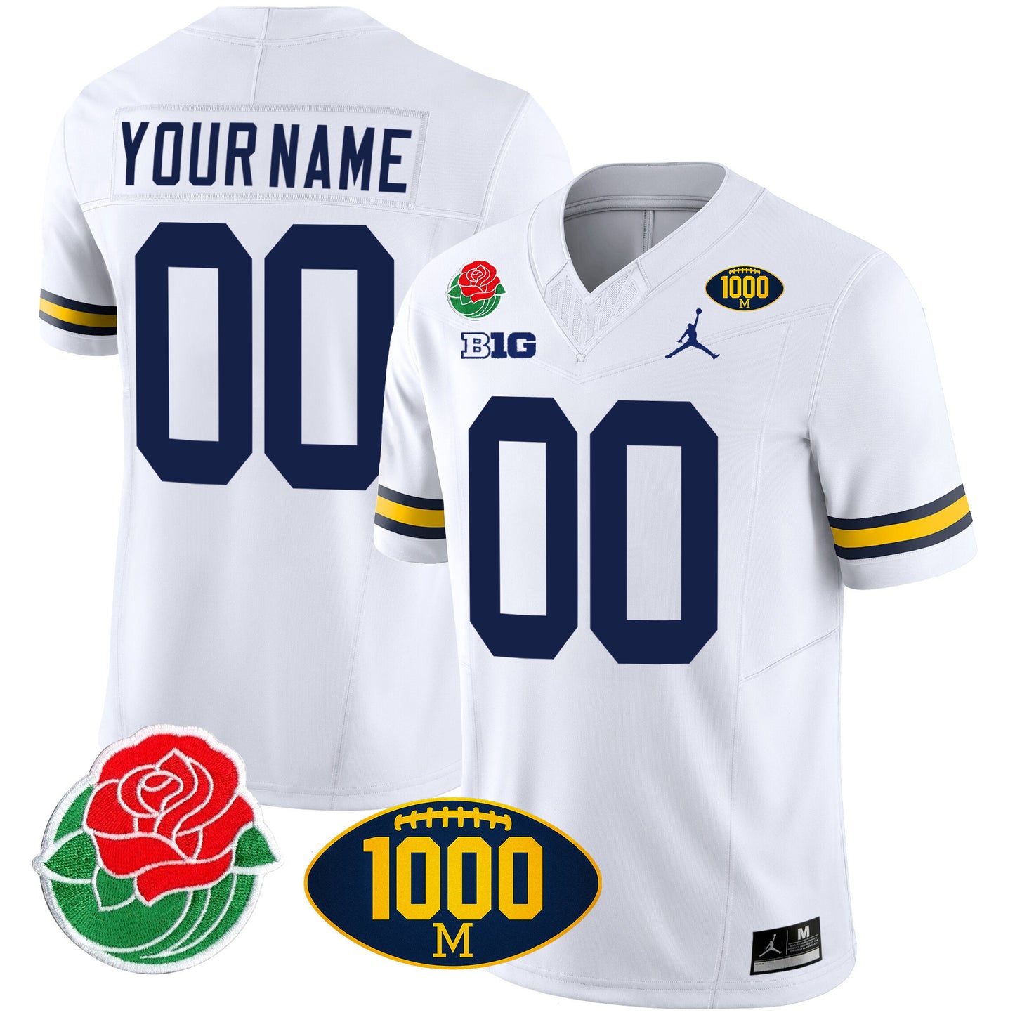Michigan Rose Bowl & 1000 Wins Patch Vapor Custom Jersey - All Stitched