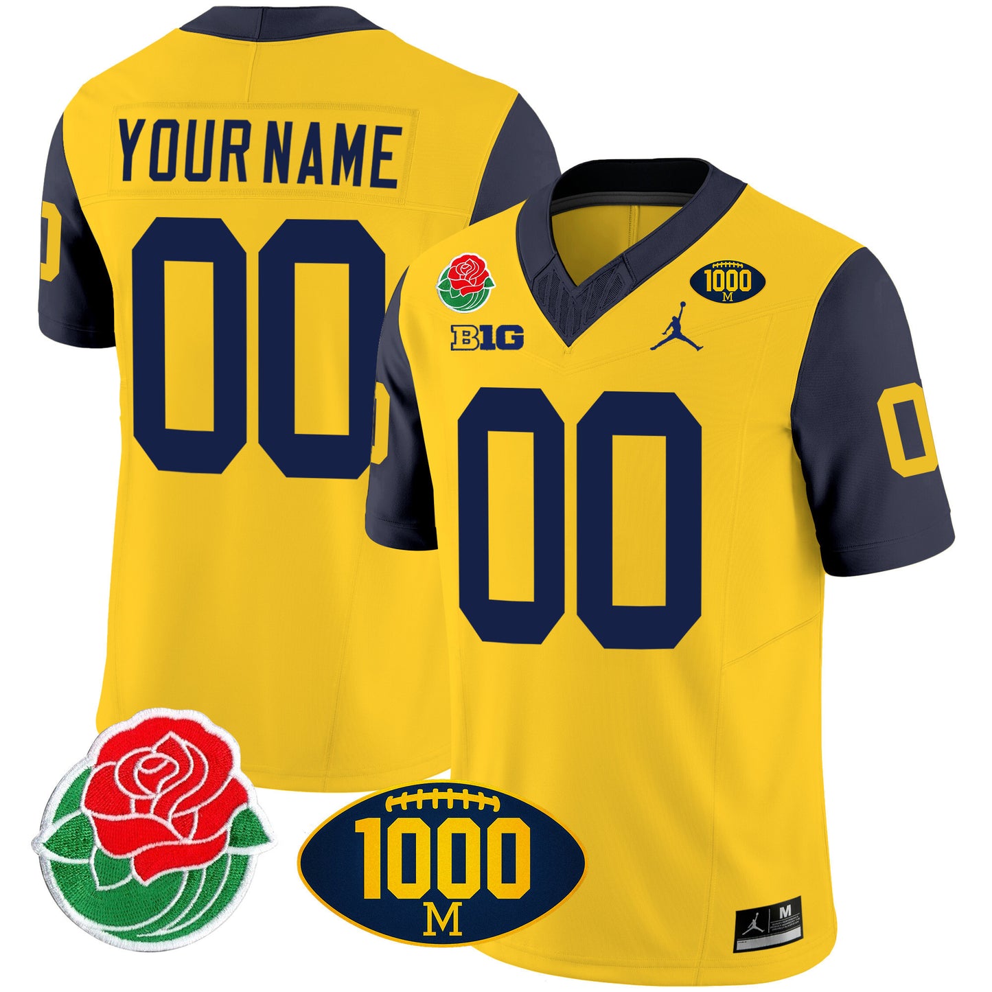 Michigan Rose Bowl & 1000 Wins Patch Vapor Custom Jersey - All Stitched