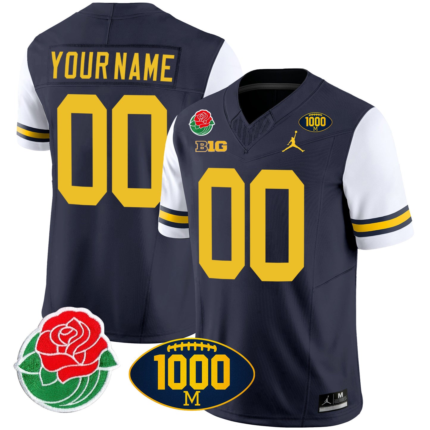 Michigan Rose Bowl & 1000 Wins Patch Vapor Custom Jersey - All Stitched