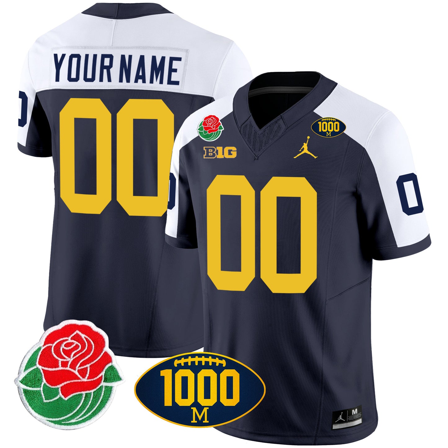 Michigan Rose Bowl & 1000 Wins Patch Vapor Custom Jersey - All Stitched