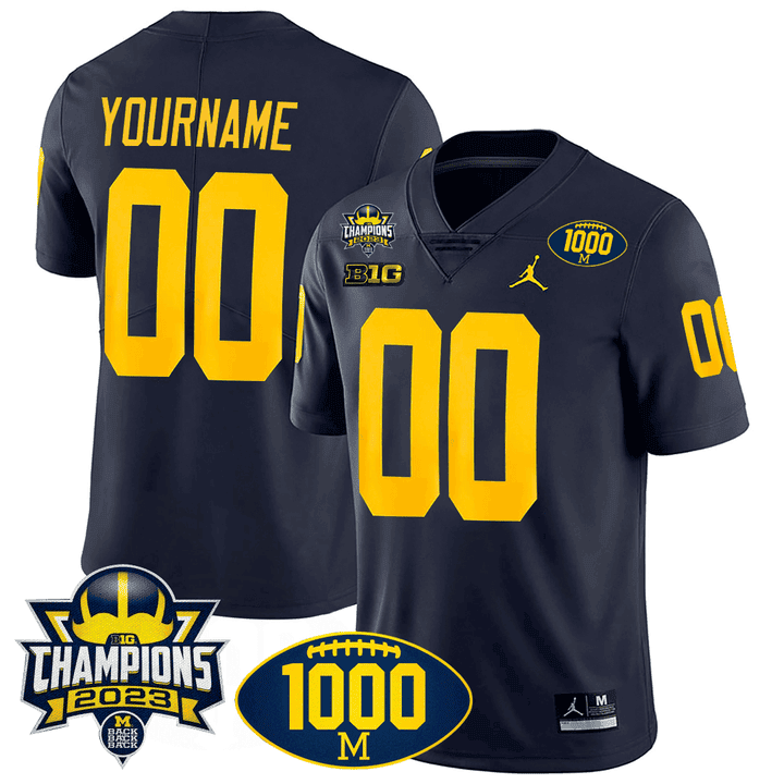 Michigan 1000 Wins & BIG10 Champions Patch Special Custom Jersey - All Stitched