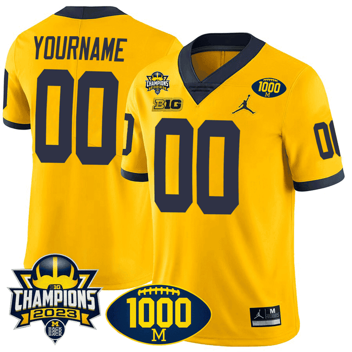 Michigan 1000 Wins & BIG10 Champions Patch Special Custom Jersey - All Stitched