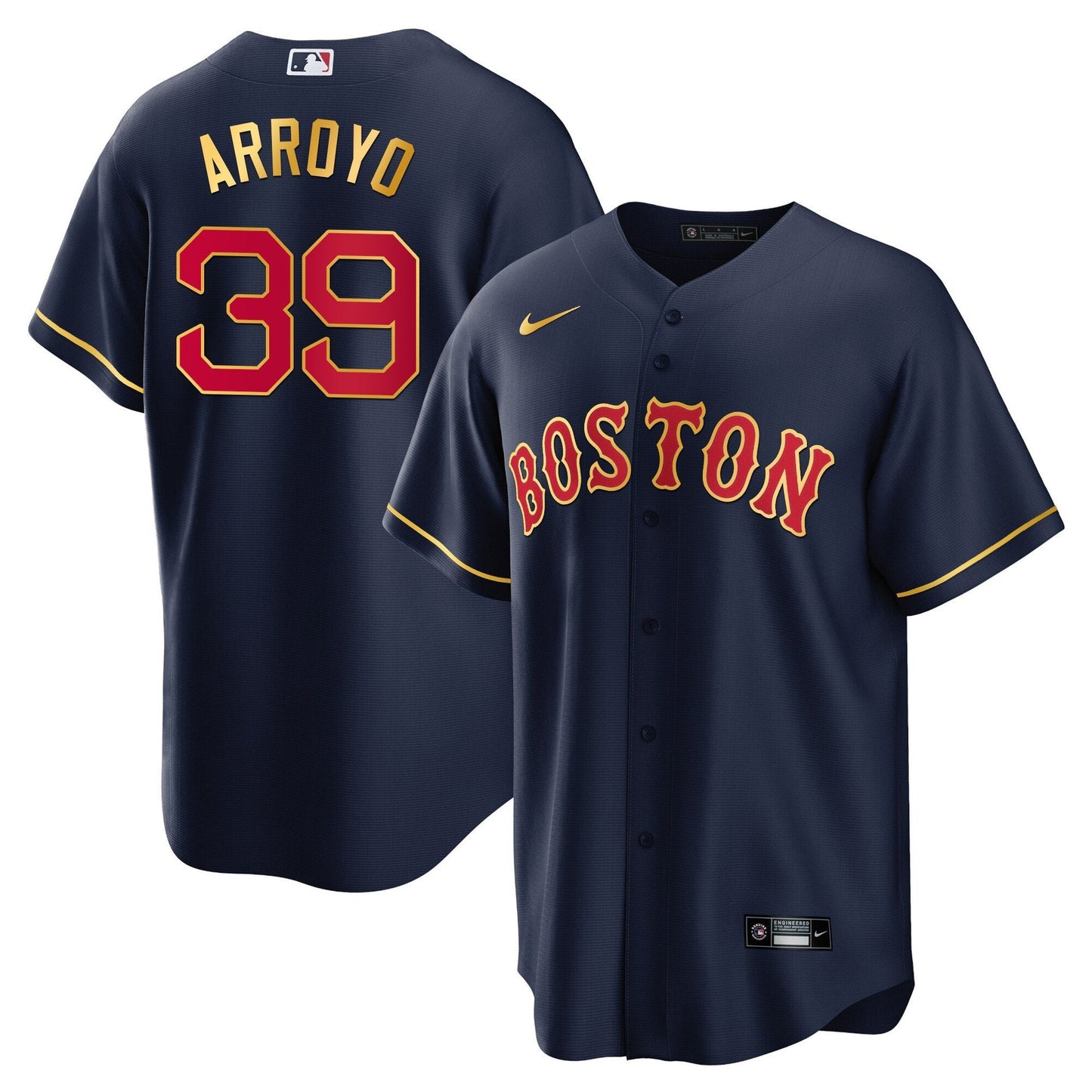 Boston Red Sox Gold Trim Jersey - All Stitched