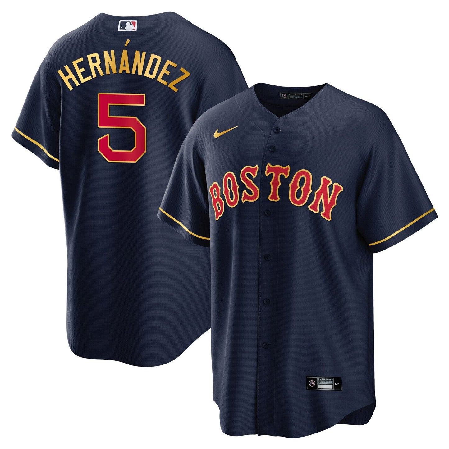 Boston Red Sox Gold Trim Jersey - All Stitched