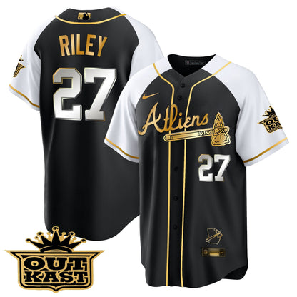 Atlanta Braves Atliens Gold Alternate Cool Base Jersey - All Stitched