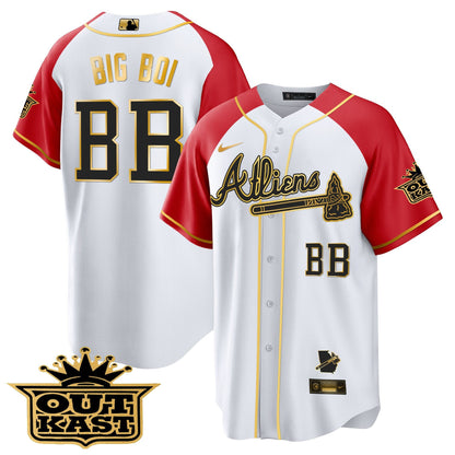 Atlanta Braves Atliens Gold Alternate Cool Base Jersey - All Stitched