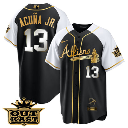 Atlanta Braves Atliens Gold Alternate Cool Base Jersey - All Stitched