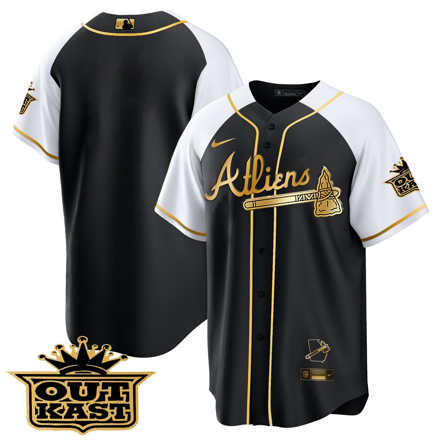 Atlanta Braves Atliens Gold Alternate Cool Base Jersey - All Stitched