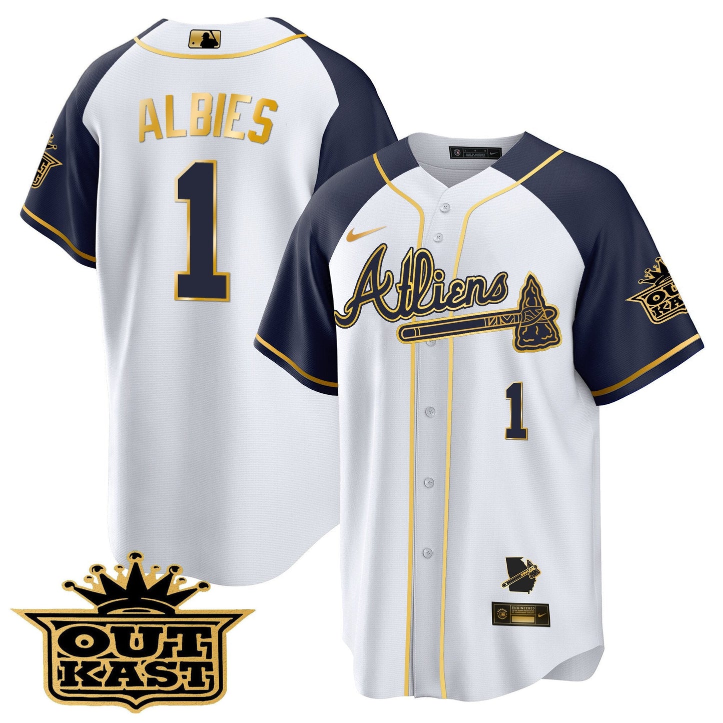 Atlanta Braves Atliens Gold Alternate Cool Base Jersey - All Stitched