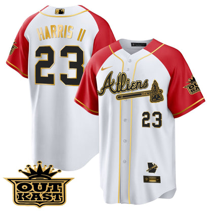 Atlanta Braves Atliens Gold Alternate Cool Base Jersey - All Stitched