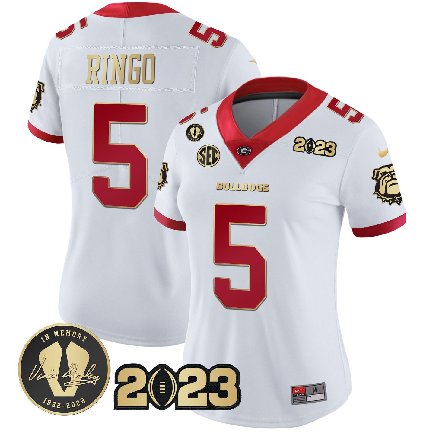 Women's Georgia Bulldogs 2023 Champions Gold Jersey - All Stitched