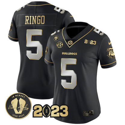 Women's Georgia Bulldogs 2023 Champions Gold Jersey - All Stitched