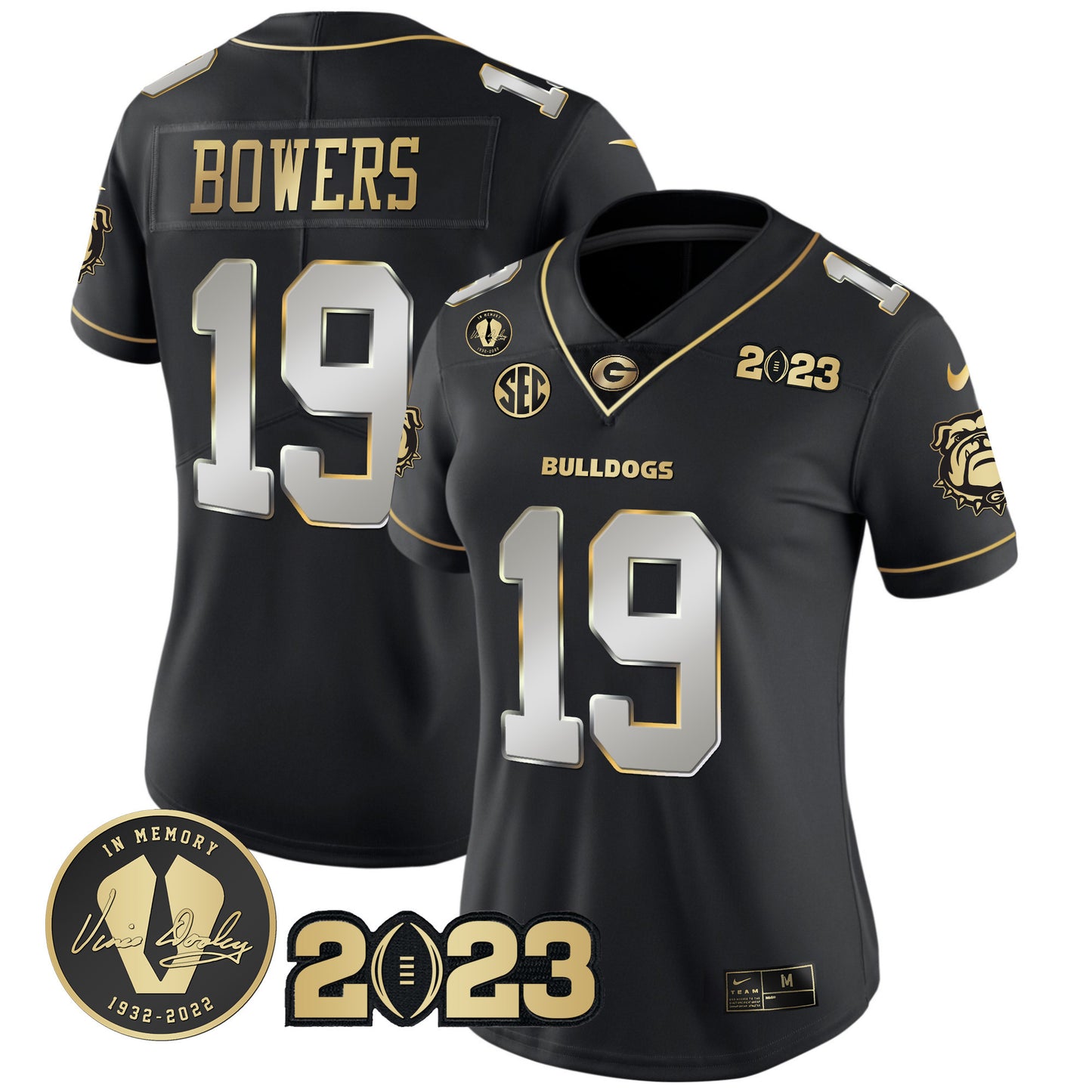 Women's Georgia Bulldogs 2023 Champions Gold Jersey - All Stitched