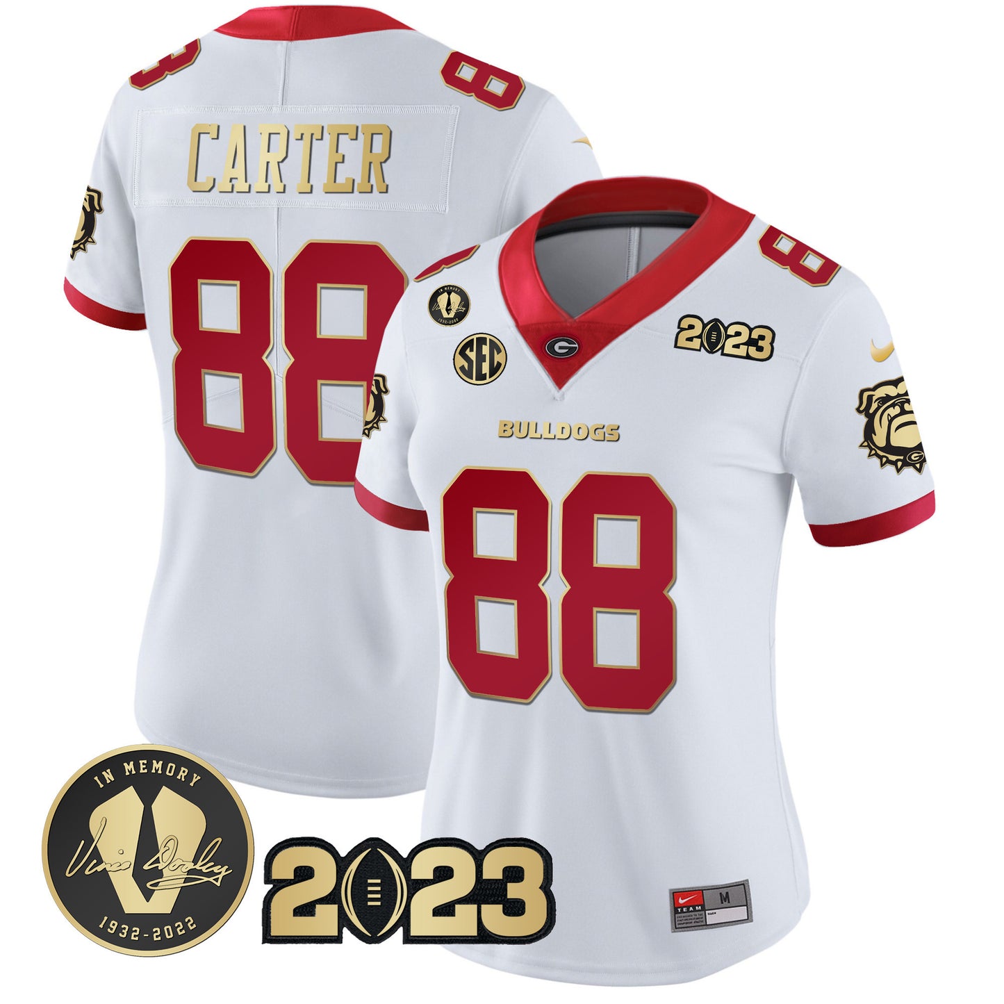 Women's Georgia Bulldogs 2023 Champions Gold Jersey - All Stitched